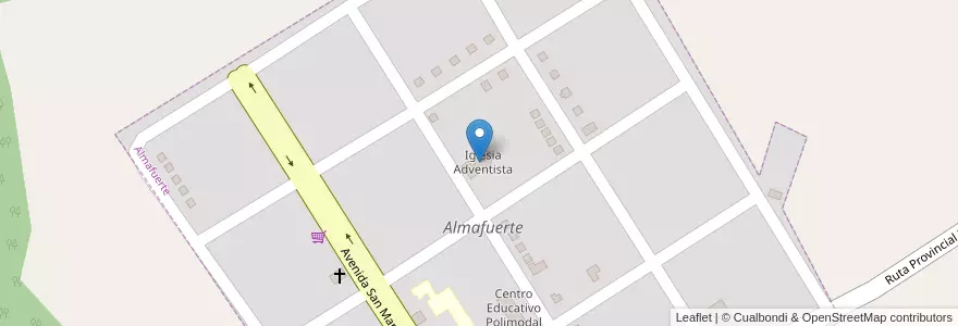 Mapa de ubicacion de Iglesia Adventista en アルゼンチン, ミシオネス州, Departamento Leandro N. Alem, Municipio De Almafuerte, Almafuerte.