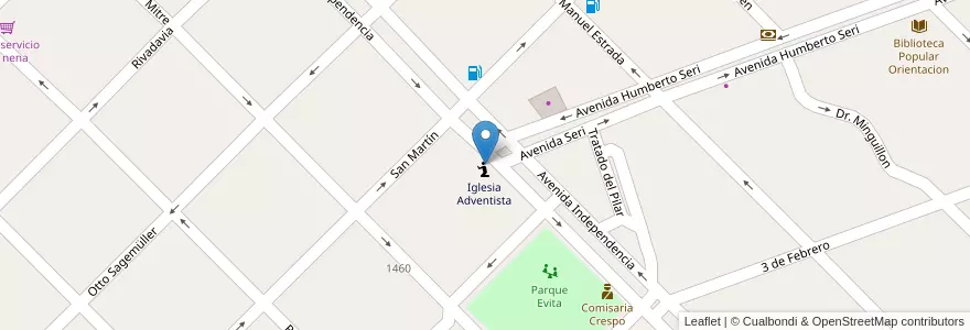 Mapa de ubicacion de Iglesia Adventista en الأرجنتين, إنتري ريوس, Departamento Paraná, Distrito Espinillo, Crespo.