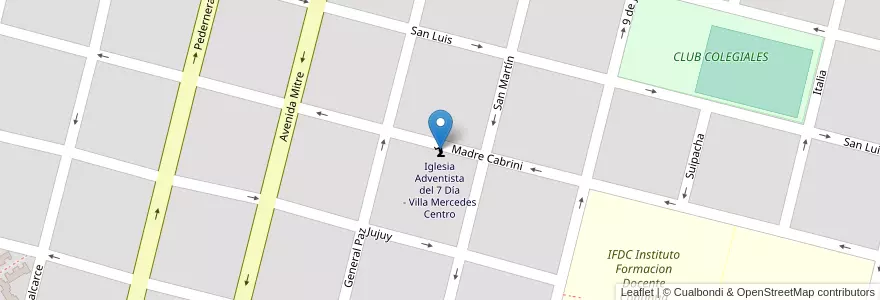 Mapa de ubicacion de Iglesia Adventista del 7 Día - Villa Mercedes Centro en الأرجنتين, San Luis, General Pedernera, Villa Mercedes, Municipio De Villa Mercedes.