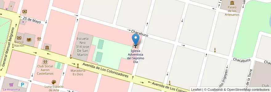 Mapa de ubicacion de Iglesia Adventista del Séptimo Día en Arjantin, Santa Fe, Departamento Las Colonias, Municipio De Esperanza, Esperanza.