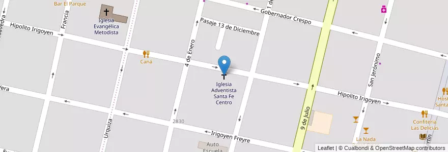 Mapa de ubicacion de Iglesia Adventista Santa Fe Centro en Arjantin, Santa Fe, Departamento La Capital, Santa Fe Capital, Santa Fe.