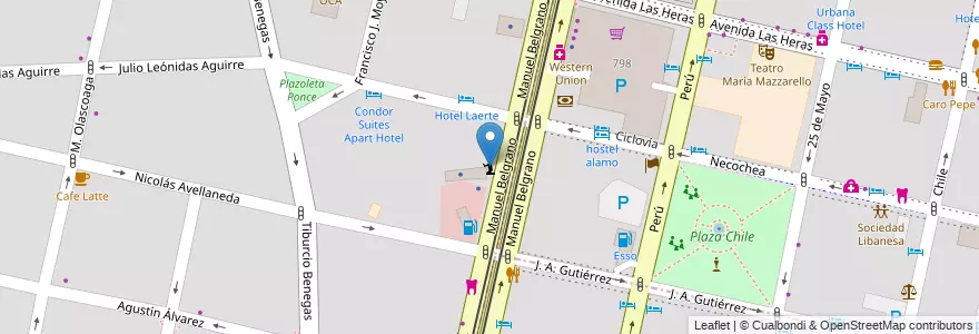 Mapa de ubicacion de Iglesia Adventista Séptimo Día en アルゼンチン, チリ, メンドーサ州, Departamento Capital, Ciudad De Mendoza, Sección 5ª Residencial Sur.