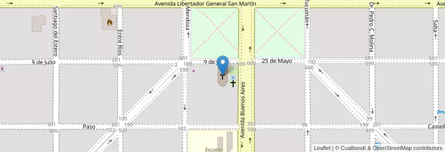 Mapa de ubicacion de Iglesia Apóstol San Pedro en Argentinië, Córdoba, Departamento Tercero Arriba, Pedanía Salto, Municipio De Almafuerte, Almafuerte.