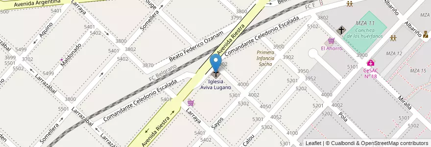 Mapa de ubicacion de Iglesia Aviva Lugano, Villa Lugano en アルゼンチン, Ciudad Autónoma De Buenos Aires, ブエノスアイレス, Comuna 8.
