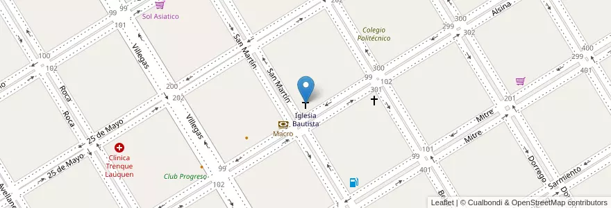 Mapa de ubicacion de Iglesia Bautista en Argentinië, Buenos Aires, Partido De Trenque Lauquen, Cuartel Chacras De Trenque Lauquen, Trenque Lauquen.