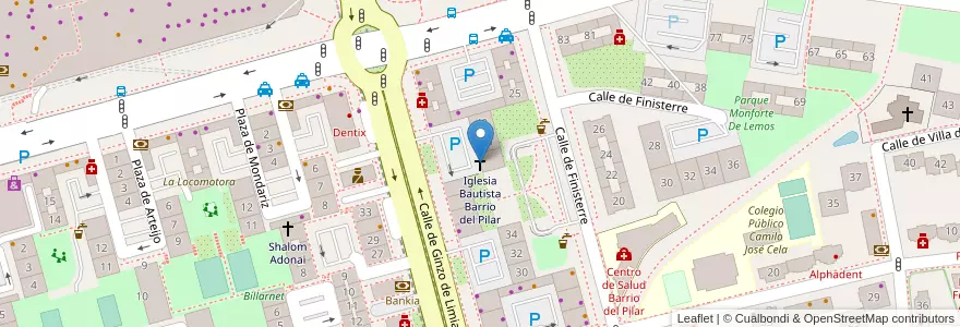 Mapa de ubicacion de Iglesia Bautista Barrio del Pilar en 스페인, Comunidad De Madrid, Comunidad De Madrid, Área Metropolitana De Madrid Y Corredor Del Henares, 마드리드.