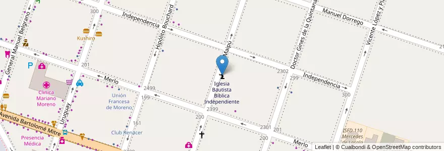 Mapa de ubicacion de Iglesia Bautista Bíblica Independiente en 阿根廷, 布宜诺斯艾利斯省, Partido De Moreno, Moreno.