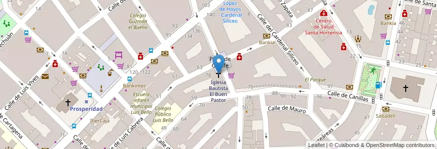Mapa de ubicacion de Iglesia Bautista El Buen Pastor en Espagne, Communauté De Madrid, Communauté De Madrid, Área Metropolitana De Madrid Y Corredor Del Henares, Madrid.