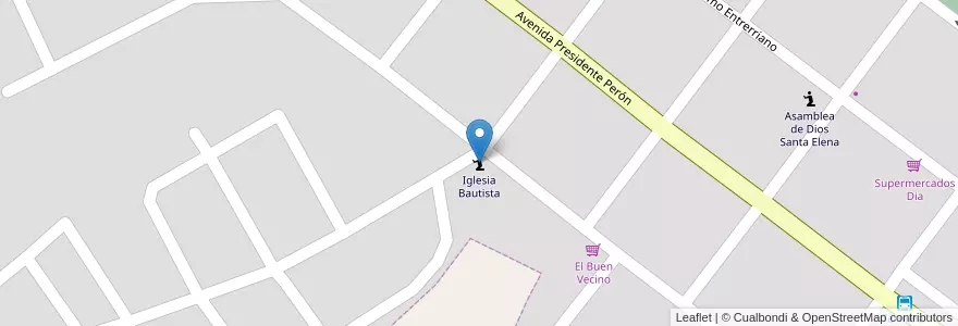 Mapa de ubicacion de Iglesia Bautista en الأرجنتين, إنتري ريوس, Departamento La Paz, Distrito Feliciano, Santa Elena, Santa Elena.