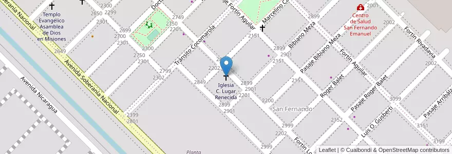 Mapa de ubicacion de Iglesia C. Lugar Renecida en Аргентина, Чако, Departamento San Fernando, Ресистенсия, Resistencia.