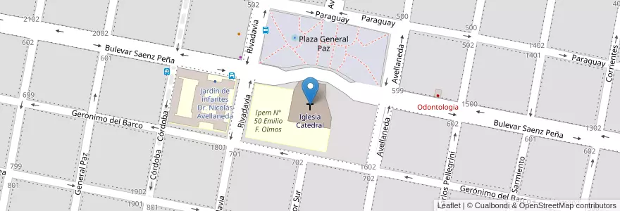 Mapa de ubicacion de Iglesia Catedral en アルゼンチン, コルドバ州, Departamento San Justo, Pedanía Juárez Celman, Municipio De San Francisco, San Francisco.