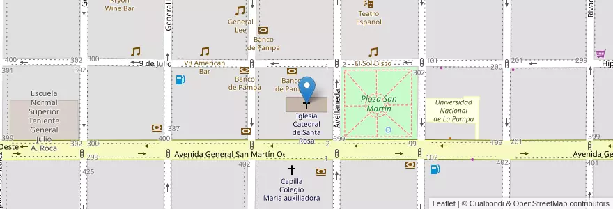 Mapa de ubicacion de Iglesia Catedral de Santa Rosa en Arjantin, La Pampa, Municipio De Santa Rosa, Departamento Capital, Santa Rosa.