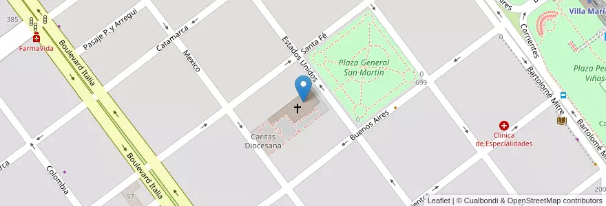 Mapa de ubicacion de Iglesia Catedral Inmaculada Concepción en 阿根廷, Córdoba, Departamento General San Martín, Pedanía Villa María, Municipio De Villa María, Villa María.