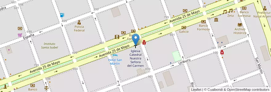 Mapa de ubicacion de Iglesia Catedral Nuestra Señora del Carmen en アルゼンチン, フォルモサ州, Departamento Formosa, Municipio De Formosa, Formosa.