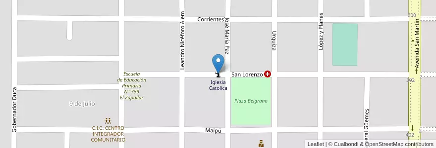 Mapa de ubicacion de Iglesia Catolica en アルゼンチン, チャコ州, Departamento Libertador General San Martín, Municipio De General José De San Martín.