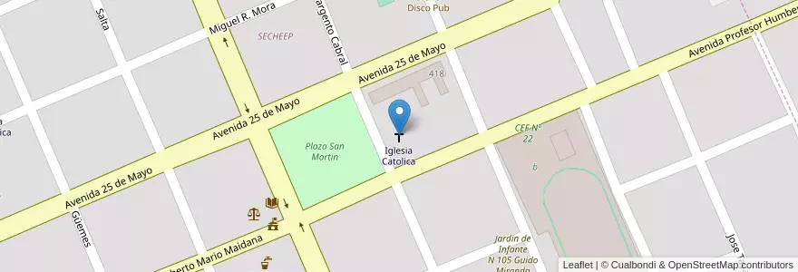 Mapa de ubicacion de Iglesia Catolica en アルゼンチン, チャコ州, Departamento Sargento Cabral, Municipio De Colonia Elisa, Colonia Elisa.
