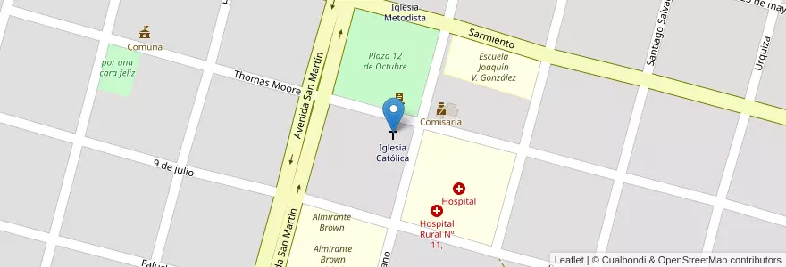 Mapa de ubicacion de Iglesia Católica en アルゼンチン, サンタフェ州, Departamento San Javier, Comuna De Alejandra.