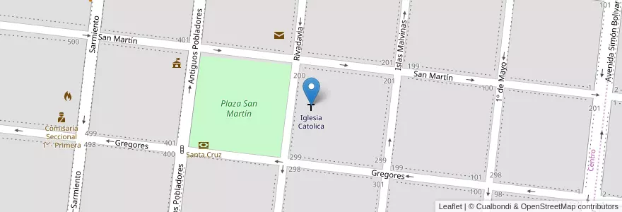 Mapa de ubicacion de Iglesia Catolica en アルゼンチン, チリ, サンタクルス州, Las Heras, Deseado, Las Heras.