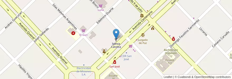 Mapa de ubicacion de Iglesia Catolica en アルゼンチン, ミシオネス州, Departamento Apóstoles, Municipio De San José.