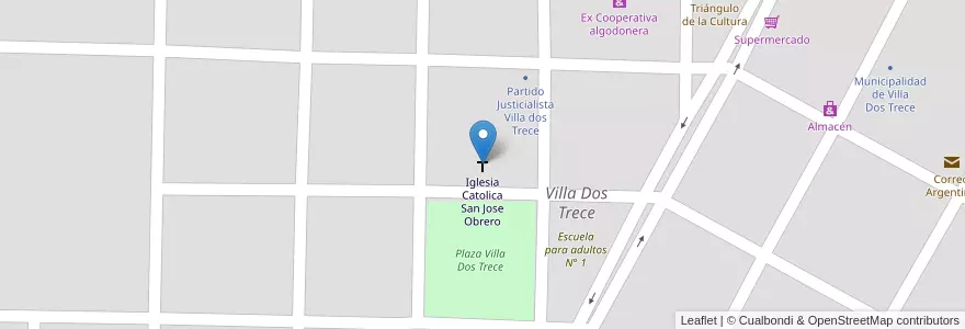 Mapa de ubicacion de Iglesia Catolica San Jose Obrero en Argentine, Formosa, Departamento Pirané, Municipio De Villa Dos Trece, Villa Dos Trece.