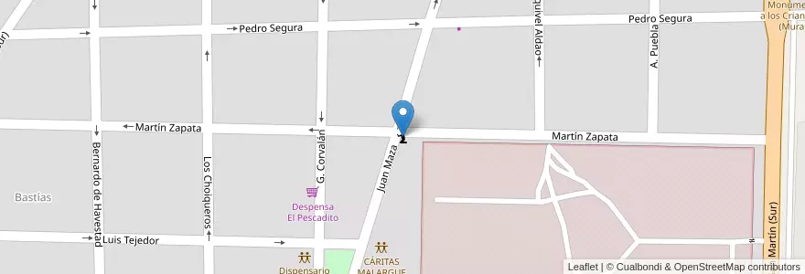 Mapa de ubicacion de Iglesia Católica Virgen del Carmen en 아르헨티나, 칠레, Mendoza, Departamento Malargüe, Distrito Ciudad De Malargüe.