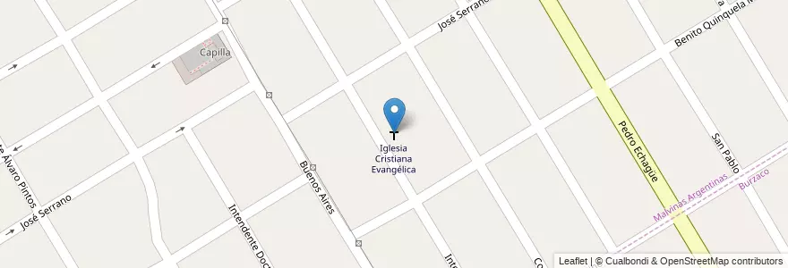 Mapa de ubicacion de Iglesia Cristiana Evangélica en Arjantin, Buenos Aires, Partido De Almirante Brown, Malvinas Argentinas.