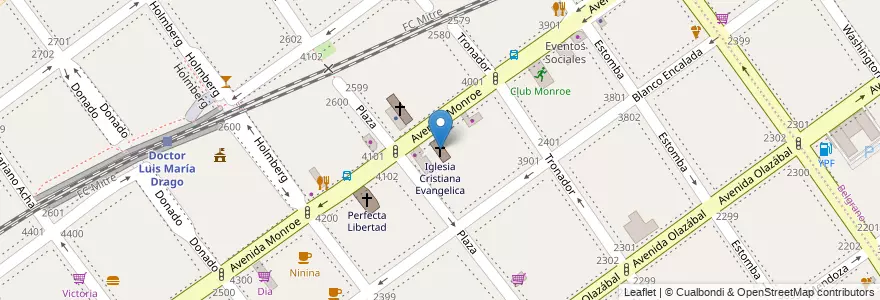 Mapa de ubicacion de Iglesia Cristiana Evangelica, Villa Urquiza en 아르헨티나, Ciudad Autónoma De Buenos Aires, Comuna 12, 부에노스아이레스.