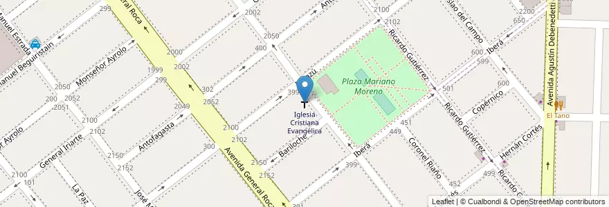 Mapa de ubicacion de Iglesia Cristiana Evangélica en アルゼンチン, ブエノスアイレス州, Partido De Avellaneda, Avellaneda.