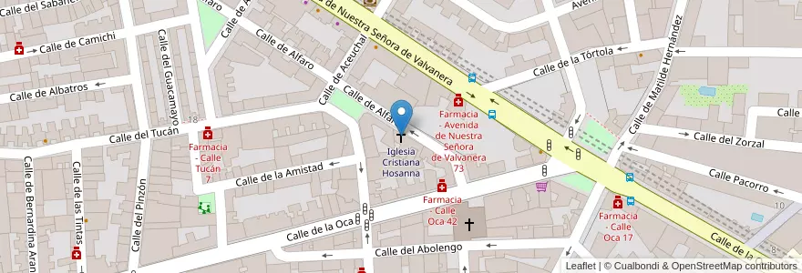 Mapa de ubicacion de Iglesia Cristiana Hosanna en 西班牙, Comunidad De Madrid, Comunidad De Madrid, Área Metropolitana De Madrid Y Corredor Del Henares, Madrid.