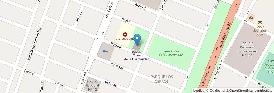 Mapa de ubicacion de Iglesia Cristo de la Hermandad en 阿根廷, Jujuy, Departamento Ledesma, Municipio De Libertador General San Martín, Libertador General San Martín.