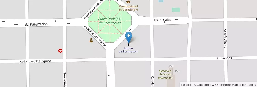 Mapa de ubicacion de Iglesia de Bernasconi en آرژانتین, La Pampa, Municipio De Bernasconi, Departamento Hucal, Bernasconi.