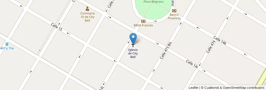 Mapa de ubicacion de Iglesia de City Bell, City Bell en Argentina, Provincia Di Buenos Aires, Partido De La Plata, City Bell.
