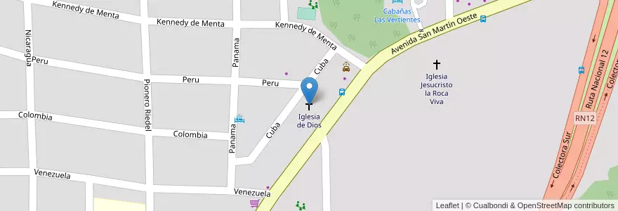 Mapa de ubicacion de Iglesia de Dios en 아르헨티나, Misiones, Departamento Eldorado, Municipio De Eldorado, Eldorado.