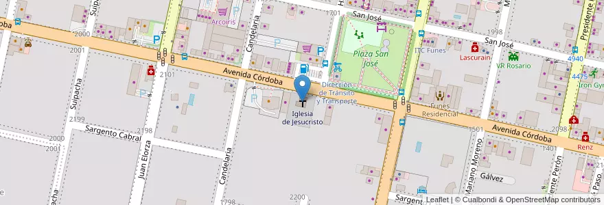 Mapa de ubicacion de Iglesia de Jesucristo en 아르헨티나, Santa Fe, Departamento Rosario, Municipio De Funes, Funes.