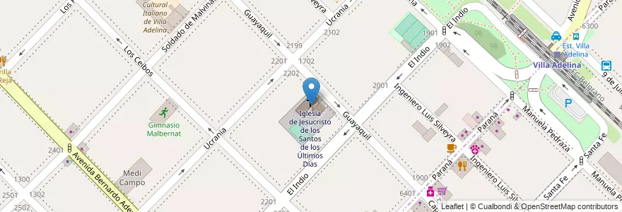 Mapa de ubicacion de Iglesia de Jesucristo de los Santos de los Últimos Días en Argentina, Provincia Di Buenos Aires, Partido De San Isidro, Villa Adelina.
