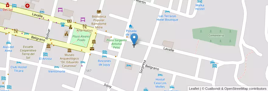Mapa de ubicacion de Iglesia de la Virgen del Rosario y San Francisco de Asís en Argentinië, Jujuy, Departamento Tilcara, Municipio De Tilcara, Tilcara.