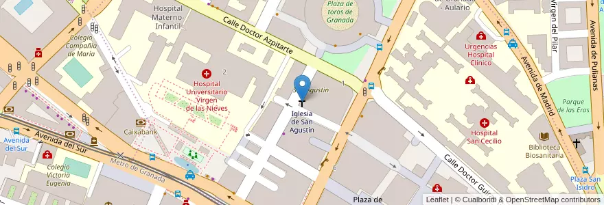 Mapa de ubicacion de Iglesia de San Agustín en スペイン, アンダルシア州, Granada, Comarca De La Vega De Granada, Granada.
