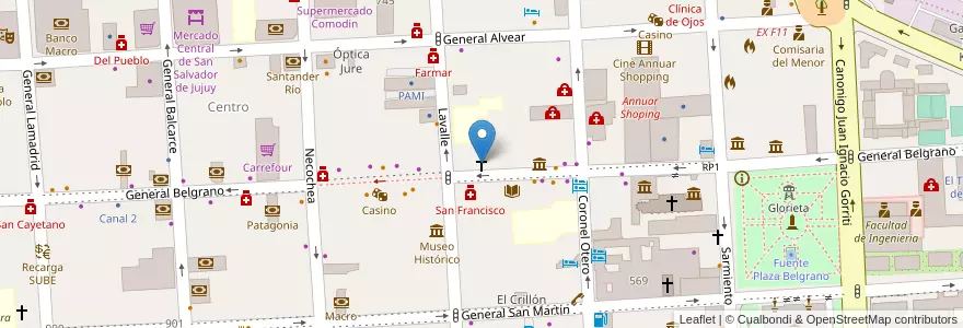 Mapa de ubicacion de Iglesia de San Francisco en Arjantin, Jujuy, Departamento Doctor Manuel Belgrano, Municipio De San Salvador De Jujuy.