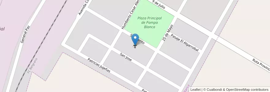 Mapa de ubicacion de Iglesia de San Roque en アルゼンチン, フフイ州, Departamento El Carmen, Municipio De Pampa Blanca, Pampa Blanca.