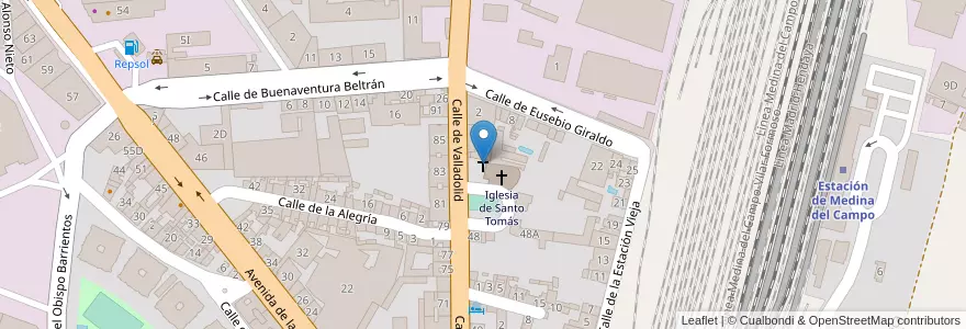 Mapa de ubicacion de Iglesia de Santo Tomas en 西班牙, Castilla Y León, Valladolid, Medina Del Campo.