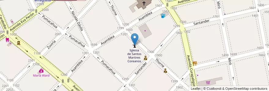 Mapa de ubicacion de Iglesia de Santos Martires Coreanos, Parque Chacabuco en 阿根廷, Ciudad Autónoma De Buenos Aires, Comuna 7, 布宜诺斯艾利斯.