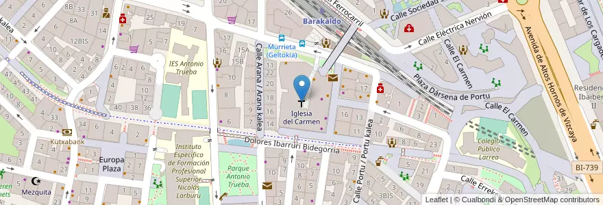 Mapa de ubicacion de Iglesia del Carmen en 스페인, Euskadi, Bizkaia, Bilboaldea.