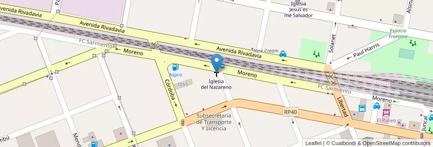 Mapa de ubicacion de Iglesia del Nazareno en アルゼンチン, ブエノスアイレス州, Partido De Merlo, Merlo.