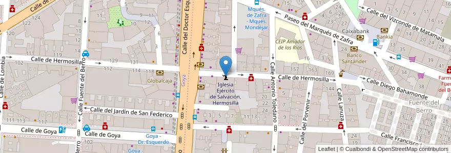 Mapa de ubicacion de Iglesia Ejército de Salvación, Hermosilla en İspanya, Comunidad De Madrid, Comunidad De Madrid, Área Metropolitana De Madrid Y Corredor Del Henares, Madrid.