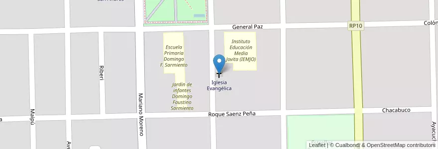 Mapa de ubicacion de Iglesia Evangélica en 아르헨티나, Córdoba, Departamento General Roca, Pedanía Italó, Jovita.