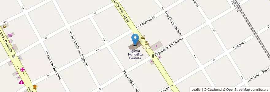 Mapa de ubicacion de Iglesia Evangélica Bautista en 아르헨티나, 부에노스아이레스주, Partido De Quilmes, Quilmes.