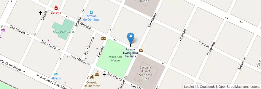 Mapa de ubicacion de Iglesia Evangelica Bautista en آرژانتین, Santiago Del Estero, Departamento Copo.