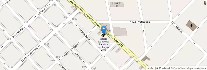 Mapa de ubicacion de Iglesia Evangelica Bautista de Ramos Mejia en Argentinië, Buenos Aires, Partido De La Matanza, Ramos Mejía.