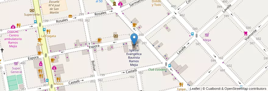 Mapa de ubicacion de Iglesia Evangélica Bautista Ramos Mejia en الأرجنتين, بوينس آيرس, Partido De La Matanza, Ramos Mejía.