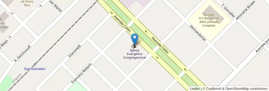 Mapa de ubicacion de Iglesia Evangélica Congregacional en アルゼンチン, エントレ・リオス州, Departamento San Salvador, Distrito Arroyo Grande, San Salvador.
